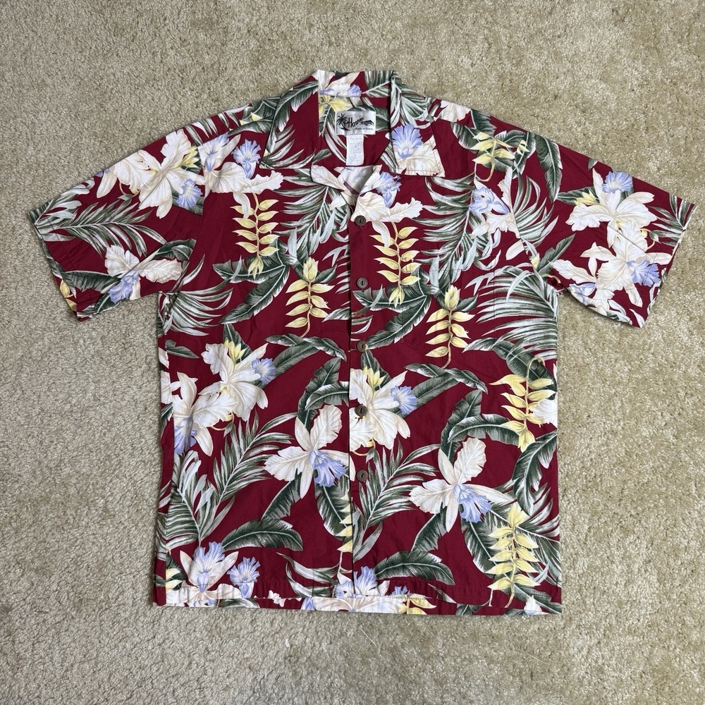 Vintage Howie Hawaiian Shirt Men SMALL Red‎ Floral Hibiscus Aloha Luau Made USA